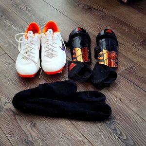 Soccer cleats, shin guards and socks.
